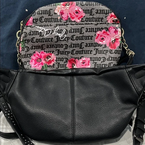 Juicy Couture Black and Floral Crossbody Bag, Black Fanny pack Two piece set - Picture 7 of 8